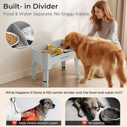 URPOWER Mess Proof Elevated Dog Bowls, High Wall Splash Guard Design, 4 Height Adjustable Raised Bowl Stand, 2 Stainless Steel Bowls, Non-Slip Food Water Set for Small Medium Large Dogs