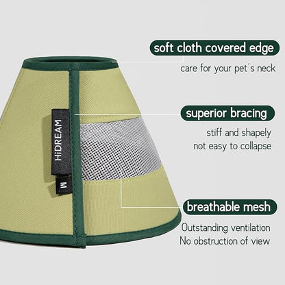 Breathable Soft Dog Recovery Cone Collar After Surgery, Adjustable Lightweight Elizabethan Collar with Air Mesh for Cats, Protective Collar to Stop Licking for Puppy, Green, L