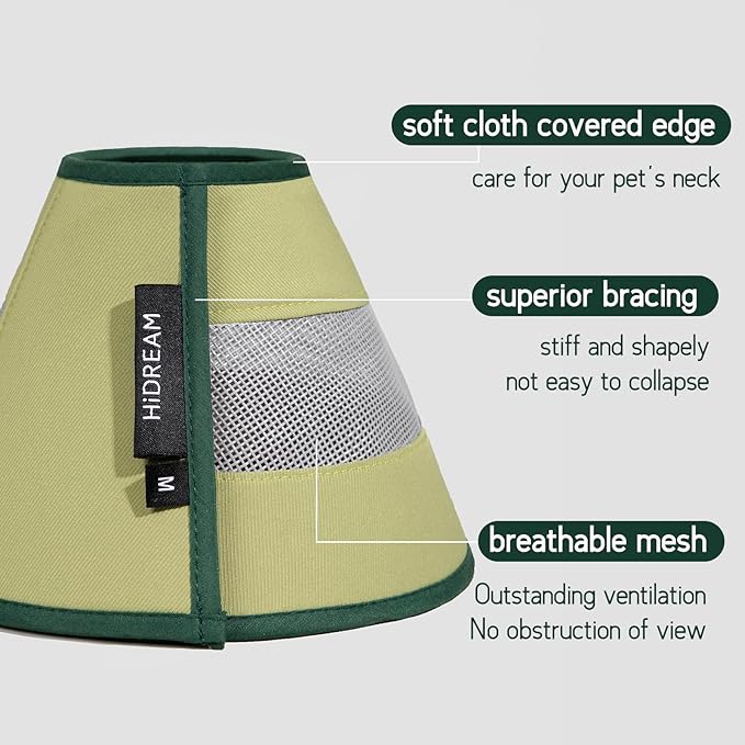 Breathable Soft Dog Recovery Cone Collar After Surgery, Adjustable Lightweight Elizabethan Collar with Air Mesh for Cats, Protective Collar to Stop Licking for Puppy, Green, S