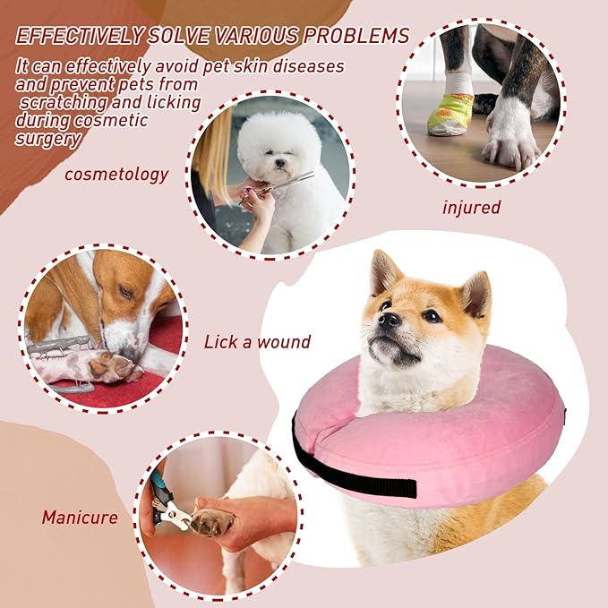 Inflatable Dog Cone Collar-Soft Protective Cone for Dogs After Surgery,Dog Donut Collar for Large Medium Small Dogs and Cats (Pink,Medium)