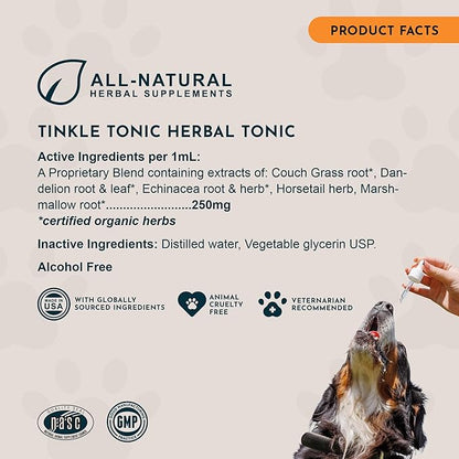 Animal Essentials Tinkle Tonic - Dog & Cat Urinary Tract Support, Kidney Supplement, Supports Urinary Tract, Bladder Health for Pets, with Marshmallow - 1 fl oz