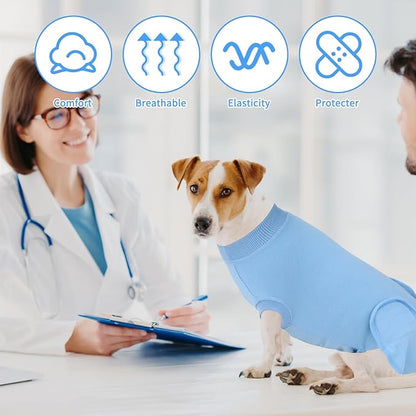 2 Packs Breathable Cotton Dog Recovery Suit for After Neuter Spay Abdominal Wounds Protector, Professional Anti-Licking Onesies for Male Female Pets Surgery Bandages, L Black Blue Pure