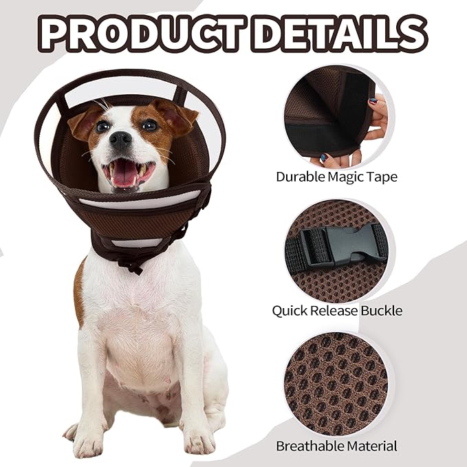 Allroaring Dog Cone Adjustable After Surgery, Soft Pet Recovery Collar & Cone for Small Dogs, Anti Licking Elizabethan Collar Dog Cones for Wound Healing, Brown S
