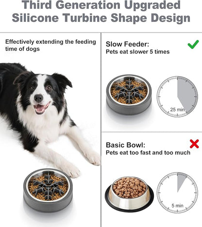 Slow Feeder Insert for Dog Bowl, Mabnuby 100% Food-Grade Silicone Slow Feeder Insert Fits Large Medium Small Size Dogs, Compatible with Regular & Elevated Bowls, Helps Prevent Digestive Issues, Gray