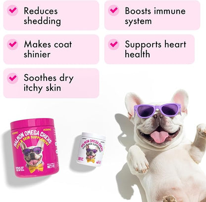 Omega 3 Alaskan Salmon Oil Treats for Dogs 30 Fish Oil Chew Supplement Skin and Coat Allergy and Itch Relief Hip & Joint Health Brain Shedding Hot Spots Treatment Omega 3 6 9 EPA & DHA Fatty Acids