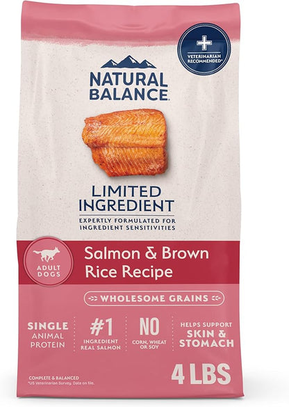 Natural Balance Limited Ingredient Adult Dry Dog Food with Healthy Grains, Salmon & Brown Rice Recipe, 4 Pound (Pack of 1)