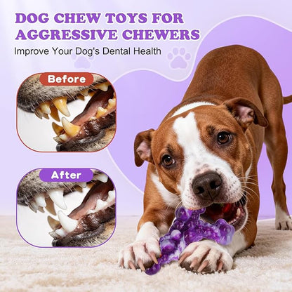 3Pack Dog Chew Toys for Aggressive Chewers, Indestructible Interactive Dog Chew Nylon Bone Toys for for Medium Large Breed 15-60lbs, Teething Toy to Keep Them Busy, Bacon Flavor (Purple)