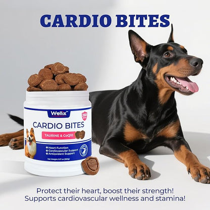 Wellix 260 Bites Cardio Taurine for Dogs - Heart Supplements for Dog Chews with CoQ10,Fish Oil,L-Carnitine - Senior Heart Health and Cardiovascular & Antioxidant Support