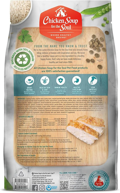Chicken Soup for the Soul All Natural Premium Adult Dry Dog Food, Real Meat First Ingredient, No By-Products, Supports Gut & Immune Health, Chicken, Turkey & Brown Rice, 13.5lb
