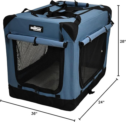 EliteField 4-Door Folding Soft Dog Crate with Curtains, Carrying Bag and Fleece Bed (2 Year Warranty), Indoor & Outdoor Pet Home (36" L x 24" W x 28" H, Blue Gray+4 Door Curtains)