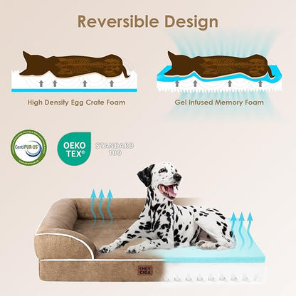 EHEYCIGA Orthopedic Dog Beds for Extra Large Dogs, Waterproof Memory Foam XL Dog Bed with Sides, Non-Slip Bottom and Egg-Crate Foam Big Pet Couch Bed with Washable Removable Cover, Camel