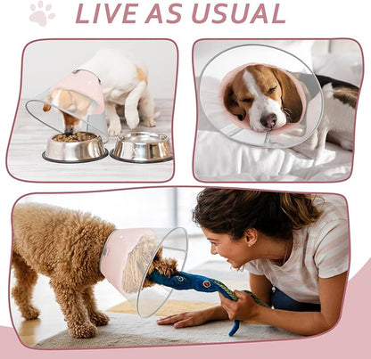 Dog Cone Collar with Snap-on Detachable Soft Liner, Lightweight Transparent Elizabethan Alternative to Stop Licking, for Spay Neuter Surgery Recovery, for Medium Large Small Dogs (Pink,L)