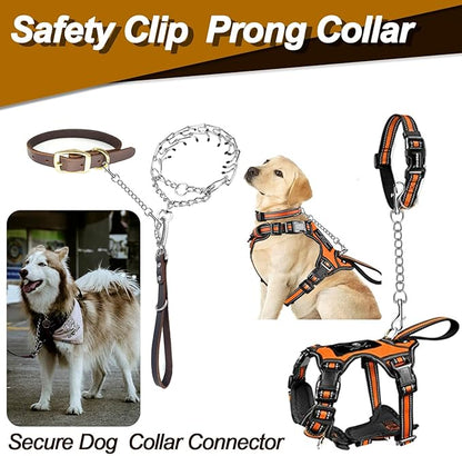 Dog Collar Backup Strap,Harness to Collar Safety Clip, Metal Stainless Steel Chain Leash Safety Strap, Escape Proof Safety Attachment for Dog, safeties, Backup, Connector. (10 Inches)
