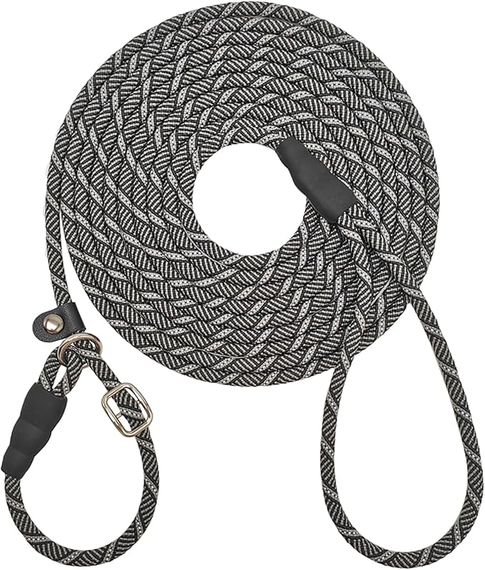 50FT Long Slip Lead Dog Leash, Anti-Choking Reflective Rope Training Leash for Medium Dogs Small Puppy Pets (Grey, 1/3 in)