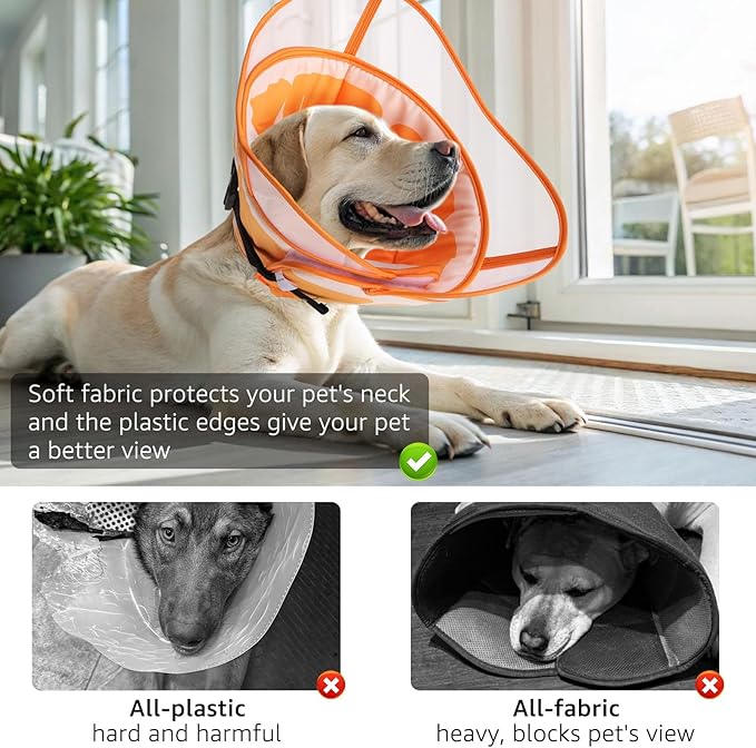 SCENEREAL Dog Cone for Dogs After Surgery, Adjustable Cone Collar Alternative to Stop Licking for Wound Care, Spay, Neuter, Soft Recovery Cone E-Collar Neck Collar for M L Size Dogs, Orange M