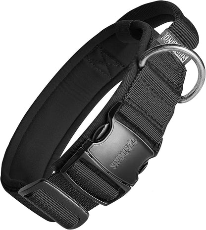 OneTigris Tough Dog Collars, Tactical Dog Collar with Handle, Milltary Adjustable Dog Collar with Heavy Duty Metal Buckle for Training (Medium (Pack of 1), Black)