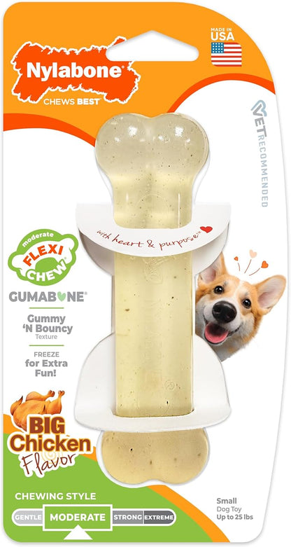 Nylabone Original Bone Flexi Chew Toy for Dogs, Flexible Dog Toys for Moderate Chewers, Chicken Flavor, Small, 1 Count