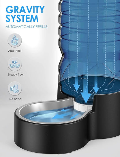 Heouvo 1.7 Gallon Automatic Dog Water Dispenser【Wide Mouth for Easy Hand-in Cleaning】【Removable Stainless Steel Bowl】, Gravity Refilling Large Capacity for Cats and Dogs, Multi-Pet Homes