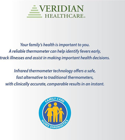 Veridian Healthcare Forehead Touch-Free Infrared Thermometer | Non-Contact | Body & Object Measurements | Instant Results | Fever Indicator