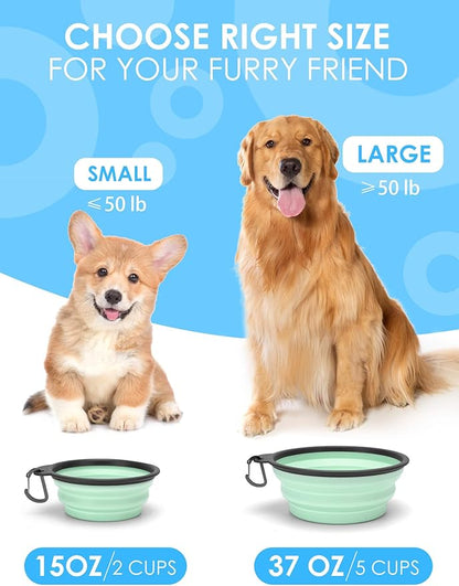 Aonkey Collapsible Dog Bowls with Bottle Carrier, 2 Pack Travel Dog Water Bowl Upgraded Carabiner, One-piece Molded Rim No Fall Off or Crack, Foldable Silicone Portable for Pets Walking Hiking 37oz