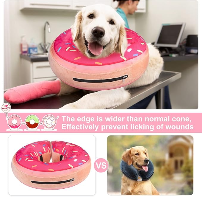 BEAUTYZOO Dog Cone Alternative After Surgery for Large Medium Small Dogs, Soft Inflatable Cone Collar for Dogs Cats, Dog Neck Donut E Collar Dogs Recovery Collar to Stop Licking, Strawberry Pink, L