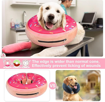 BEAUTYZOO Dog Cone Alternative After Surgery for Large Medium Small Dogs, Soft Inflatable Cone Collar for Dogs Cats, Dog Neck Donut E Collar Dogs Recovery Collar to Stop Licking, Strawberry Pink, M