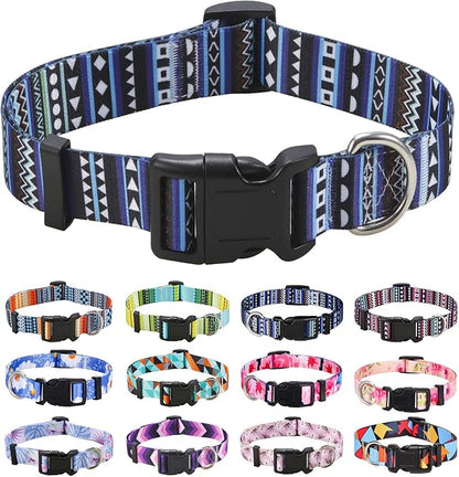 Mihqy Dog Collar with Bohemia Floral Tribal Geometric Patterns - Soft Ethnic Style Collar Adjustable for Small Medium Large Dogs（Bohemian Blue,M）