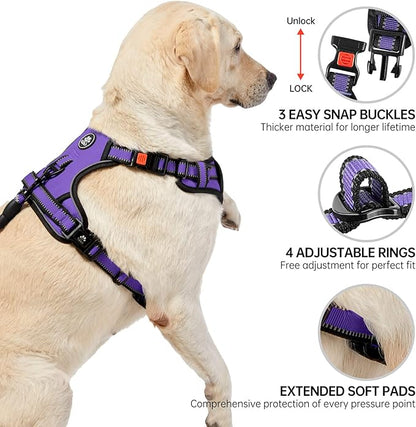 NESTROAD No Pull Dog Harness,Adjustable Oxford Dog Vest Harness with Leash,Reflective No-Choke Pet Harness with Easy Control Soft Handle for Small Medium Dogs(Medium,Purple)