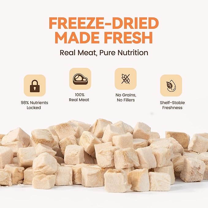 Freeze Dried Chicken Cat Treats, Single Ingredient Healthy Cat Snacks & Food Topper for Picky Cats, High Protein for Cats & Dogs, 9 oz