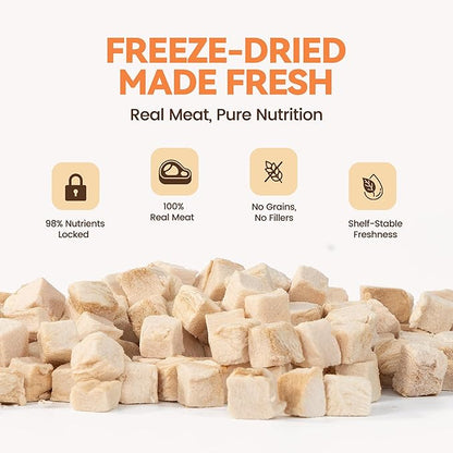 Freeze Dried Chicken Cat Treats, Single Ingredient Healthy Cat Snacks & Food Topper for Picky Cats, High Protein for Cats & Dogs, 9 oz