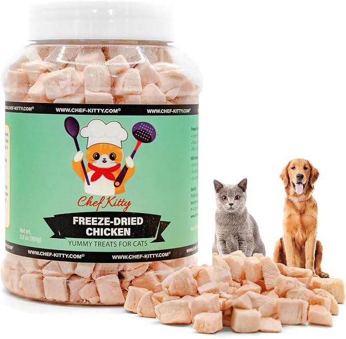 Freeze Dried Chicken Cat Treats | Healthy Dog Food Toppers 100% Human Grade | Single Ingredient, Grain Free Chicken Dog Treats | Inspected & Tested in USA | No Additives or Preservatives, 7.7 oz