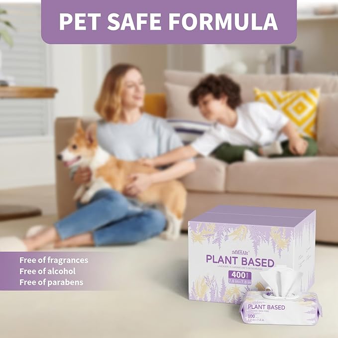 IMMHABI 100 PCS Dog Wipes for Paws and Butt Hypoallergenic Pets Cleansing & Deodorizing Anal Gland Hygienic Puppy Wipes for Dogs Face and Body Wipes Cleaning Fur Doggie Wipes Doggy Wipes (Lavender)
