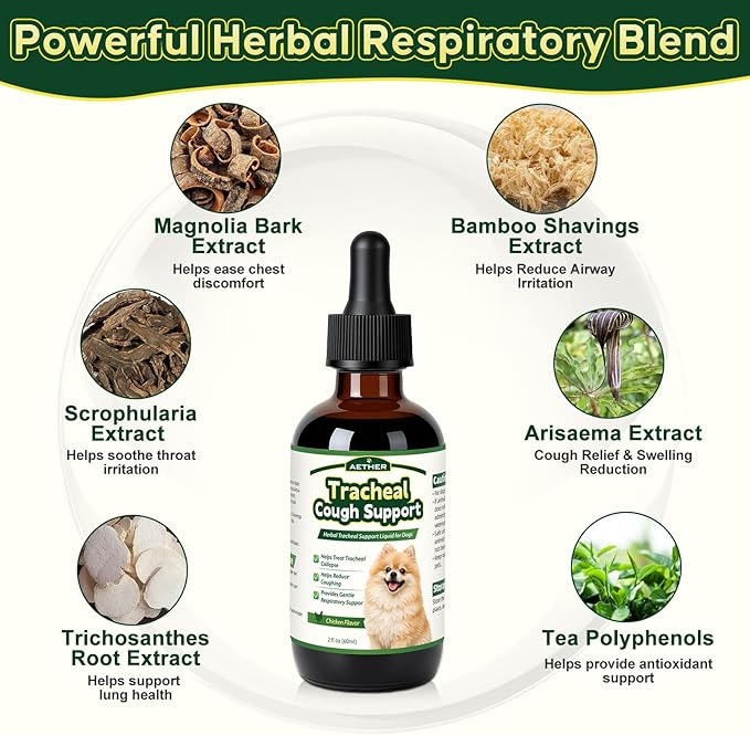 Trachea Cough Elixir, Collapsed Trachea Support for Dogs, Tracheal & Respiratory Airway Liquid, Dog Cough Relief Drops for Small Breeds, Natural Herbal Formula 2 fl oz Chicken Flavor
