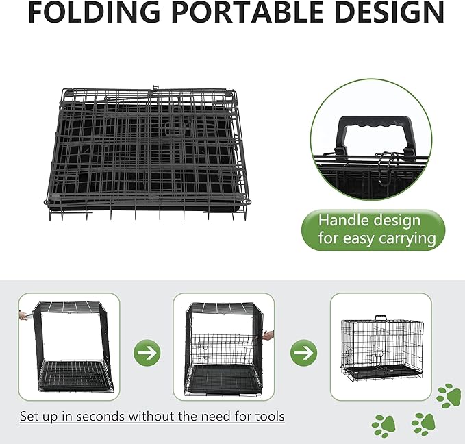FDW Dog Crate 18-Inch Dog Cage Foldable Metal Kennel with Leakproof Tray Foldable Design Indoor Outdoor Use for Small Dogs,Dark Black