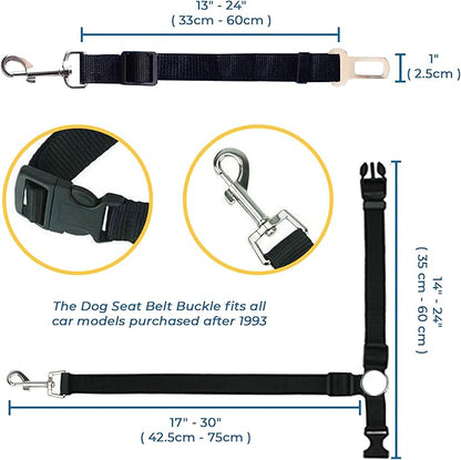 SunGrow Dog Seatbelt & Leash, Universal Vehicle Seatbelt Harness for Car Headrest, Pet Travel Essential, Adjustable Lead, Black Nylon, 19”-31” & 14-19” x 17-30”, 2 Pcs. Per Pack