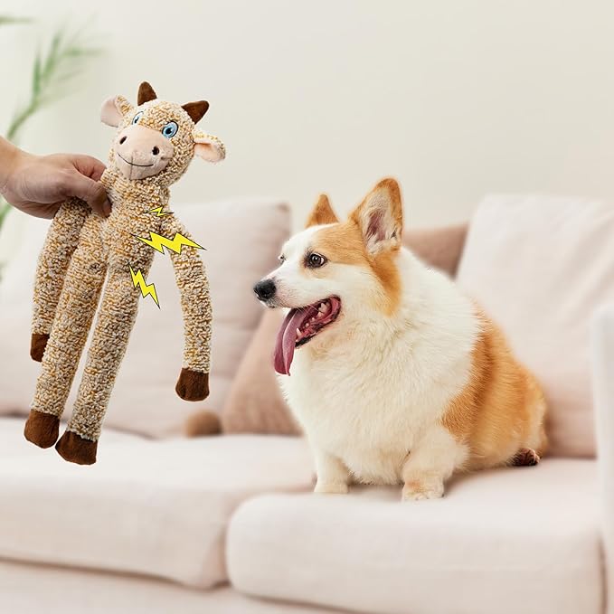 BUYPOW Easter Rabbit No Stuffing Dog Toys for Large Dogs, Squeaky Crinkle Interactive Dog Animals Toys, Plush Teething to Keep Them Busy, Cute Funny Dogs Gifts for Small Medium Large Breed