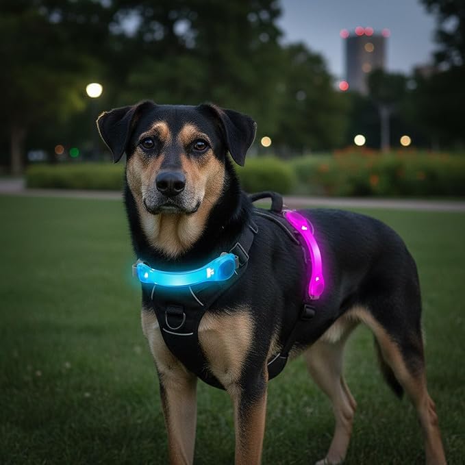 Dog Leash Light 2 Pack, LED Night Walking Safety Light for Collar Harness, Waterproof Glow Band with Nylon Stickers, Easy Clip-on Attachment for Small Large Dogs