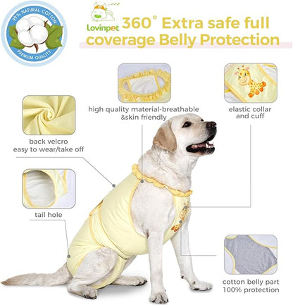 LovinPet Dog Recovery Suit for Large Medium Dogs - Wound Protective Surgical E-Collar Alternative Recovery Bodysuit for Abdominal Wounds After Surgery Dog Onesies,Yellow,Deer Pattern,L