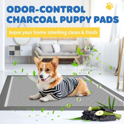 100-Pack X-Large Puppy Pads - 34'' x 28'' Pee Pads for Dogs Potty Training with Leak-Proof Quick-Dry Design, 6-Layer Wee Wee Pads for Dogs, Charcoal, Black