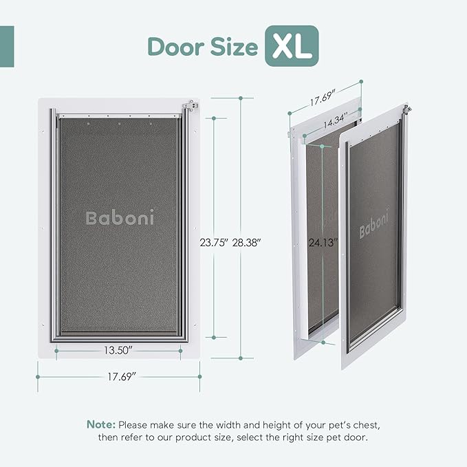 Baboni 3-Flaps Pet Door for Interior and Exterior Doors, Steel Frame and Telescoping Tunnel, Strong and Durable Dog Door(Pets Up to 220 Lb) -X-Large