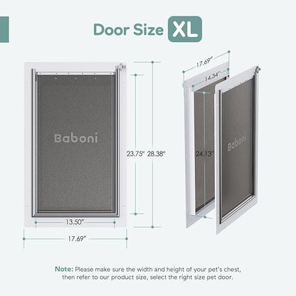 Baboni 3-Flaps Pet Door for Interior and Exterior Doors, Steel Frame and Telescoping Tunnel, Strong and Durable Dog Door(Pets Up to 220 Lb) -X-Large