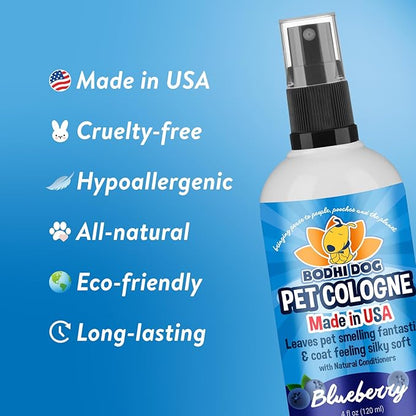 Bodhi Dog Natural Dog Cologne (Blueberry) - Premium Scented Deodorizing Pet Perfume with Conditioner for Dogs & Cats - Keeps Pets Fresh & Clean - Gentle and Safe Formula, Made in USA (4 Fl Oz) | Natural, Premium Scented, Deodorizing, with Conditioner, ...