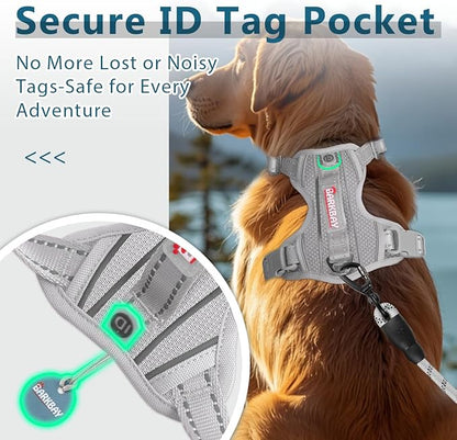 BARKBAY Dog Harness No Pull with ID Tag Pocket - Heavy Duty, Reflective, Easy Control for Large Dogs(Grey,L)