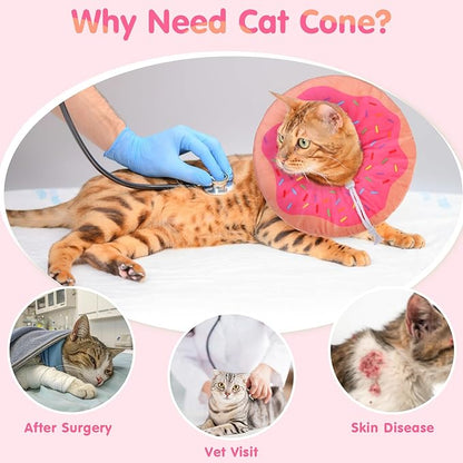 BEAUTYZOO Cat Cone Collars Soft, Cat Recovery E Collars After Surgery to Stop Licking, Adjustable Elizabeth Circle Collar Cute Pet Donut Pillow for Cats Kitten Small Dogs, Pink M