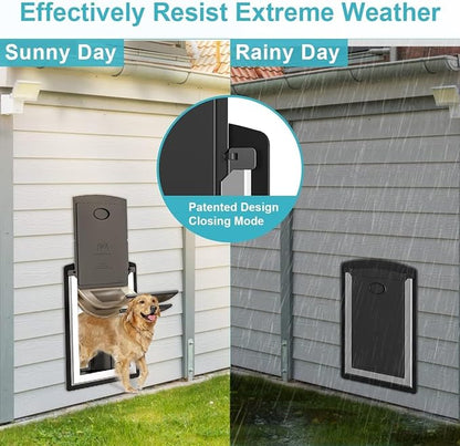 ClawJaw Extra Large Dog Door for Wall, Metal Frame and Telescopic Tunnel Pet Door, Double-Sided Wind Deflector and Magnetic Flaps, Easy to Install, Black (Pets Up to 220 Lb)-XLarge