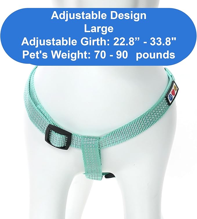 Pawtitas Reflective Step-in Dog Harness – Adjustable No-Pull Vest for Puppies to Seniors, Safe & Comfortable, L Teal