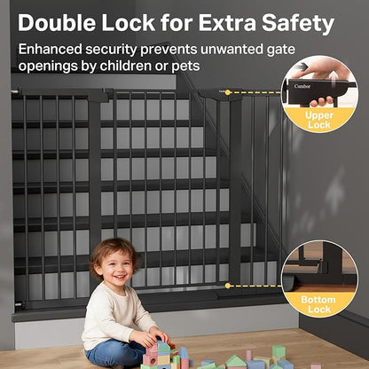 Cumbor 36" Extra Tall 29.7-51.5" Baby Gate for Stairs, Easy Walk Through Dog Gates for Doorways Extra Wide, Pressure Mounted Tall Pet Gate Indoor, Safety Auto-Close Child Gate for Kids, Black