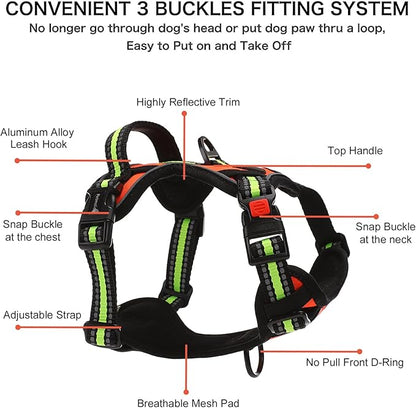 Petmolico No Pull Dog Harness Set,4 Leash Attchment Easy Control Handle Reflective Vest Dog Harness Small Breed Dogs Harness and Leash Set with Poop Bag Holder,Small-Orange