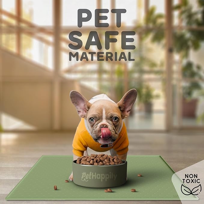 Dog Food Mat - 24x15 Raised Edges Dogs Mat for Food and Water Prevent Spill, Waterproof Cat Food Mats Protect Floors, Easy Clean Dog Bowl Mats for Food and Water, Silicone Pet Feeding Placemats Green