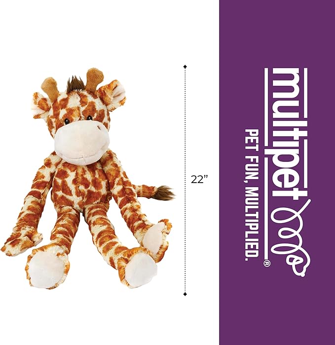 Multipet Swingin Safari Giraffe Dog Plush Toy - Squeaky Toys for All Dogs - Extra Soft Plush - for Cuddling & Playing - Cute Dog Pet Toy (19", 5 Squeakers)